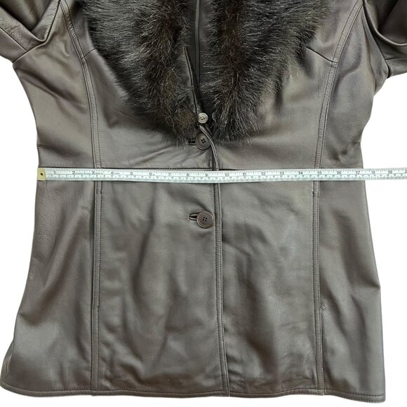 VIntage Mid Length Leather‎ Penny Lane Jacket Brown M Removable Faux Fur Collar - Picture 14 of 16